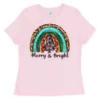 Bubblegum Pink merry and bright rainbow christmas Ladies Tee - RanaPortraitStore