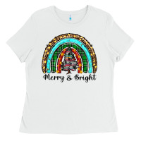 White merry and bright rainbow christmas Ladies Tee - RanaPortraitStore