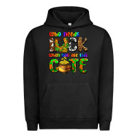 Pigment Black Who needs luck when you are this cute Urban Hoodie - OliviaCreatesArt