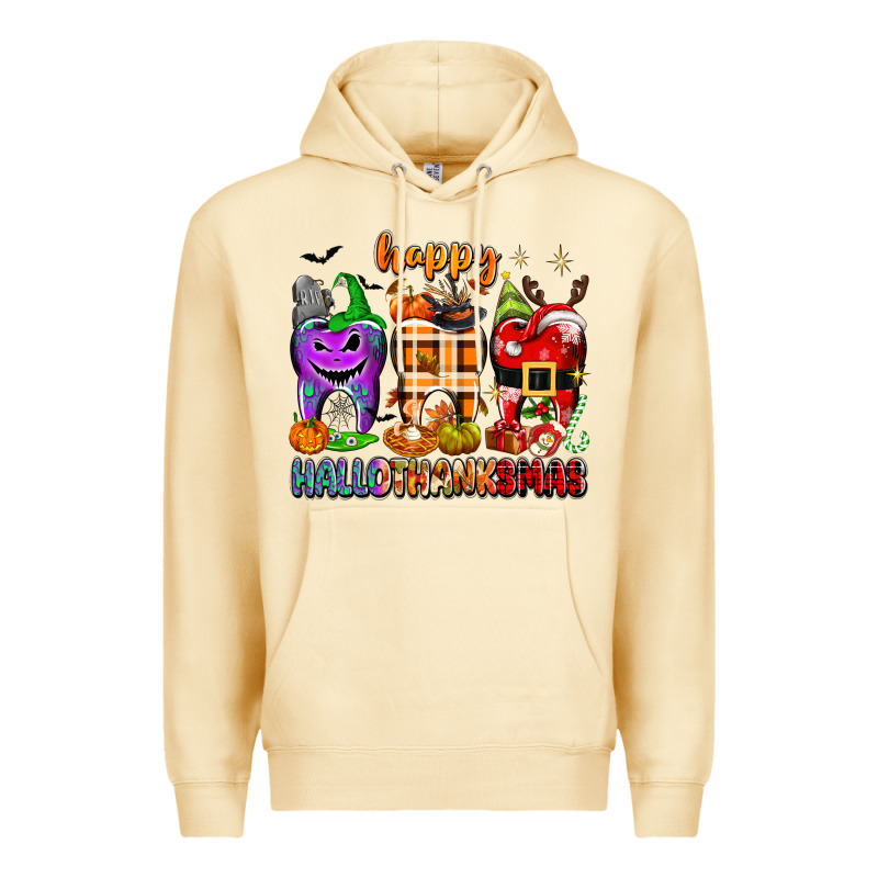 Happy Hallothanksmas Teeth Premium Hoodie by texasbilliewilder | Teevron