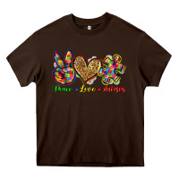 Chocolate Brown peace love autism Heavy Core Tee - Zillion Design Studio