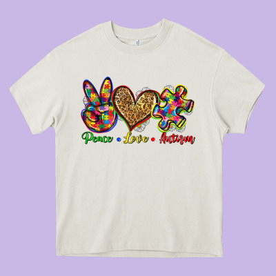 Peace Love Autism Heavy Core Tee Designed By Zillion Design Studio