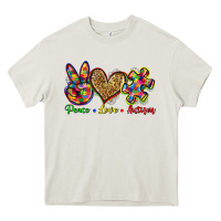 Cream peace love autism Heavy Core Tee - Zillion Design Studio