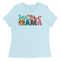 Baby Blue twin mama with flowers Ladies Tee - texasbilliewilder