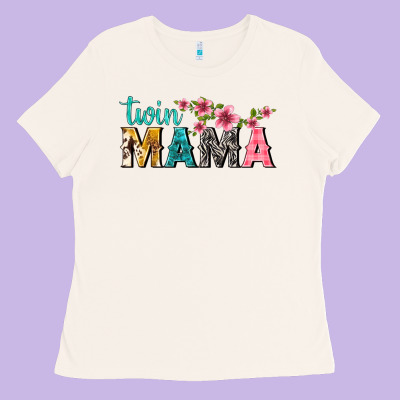 Twin Mama With Flowers Ladies Tee Designed By Texasbilliewilder