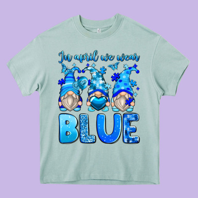 In April We Wear Blue Autism Gnomes Heavy Core Tee Designed By Zillion Design Studio