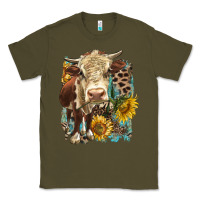 Army Green Hereford heifer with sunflower and leopard Classic Tee - LillyAllenDesigns