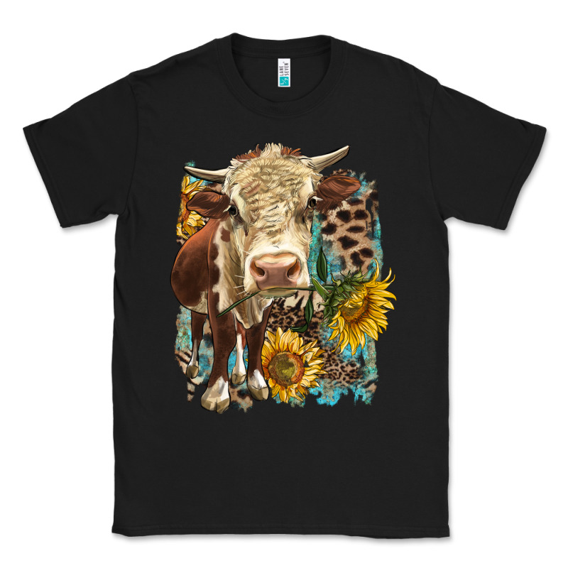 Hereford Heifer With Sunflower And Leopard Classic Tee by LillyAllenDesigns | Teevron