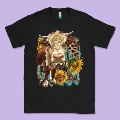 Hereford Heifer With Sunflower And Leopard Classic Tee Designed By Lillyallendesigns