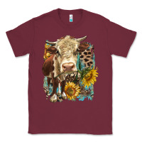 Burgundy Hereford heifer with sunflower and leopard Classic Tee - LillyAllenDesigns