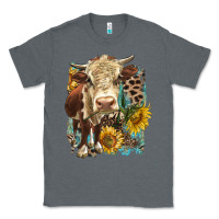 Charcoal Heather Hereford heifer with sunflower and leopard Classic Tee - LillyAllenDesigns