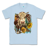 Dusty Blue Hereford heifer with sunflower and leopard Classic Tee - LillyAllenDesigns