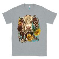 Heather Grey Hereford heifer with sunflower and leopard Classic Tee - LillyAllenDesigns