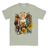Matcha Hereford heifer with sunflower and leopard Classic Tee - LillyAllenDesigns