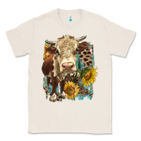 Natural Hereford heifer with sunflower and leopard Classic Tee - LillyAllenDesigns