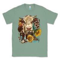 Sage Hereford heifer with sunflower and leopard Classic Tee - LillyAllenDesigns