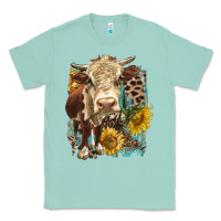 Seafoam Hereford heifer with sunflower and leopard Classic Tee - LillyAllenDesigns