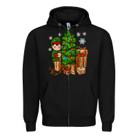 Black Christmas Elf With Gift Zipper Hoodie - BundleAndBundleShop