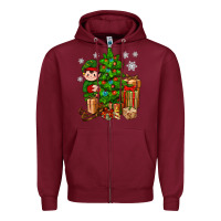 Burgundy Christmas Elf With Gift Zipper Hoodie - BundleAndBundleShop