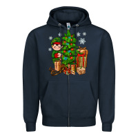 Navy Christmas Elf With Gift Zipper Hoodie - BundleAndBundleShop