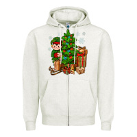 Oatmeal Heather Christmas Elf With Gift Zipper Hoodie - BundleAndBundleShop