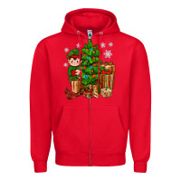 Red Christmas Elf With Gift Zipper Hoodie - BundleAndBundleShop