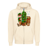 Sandshell Christmas Elf With Gift Zipper Hoodie - BundleAndBundleShop