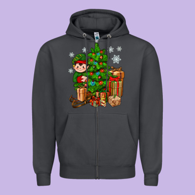Christmas Elf With Gift Zipper Hoodie Designed By Bundleandbundleshop