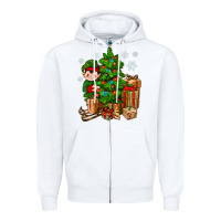 White Christmas Elf With Gift Zipper Hoodie - BundleAndBundleShop
