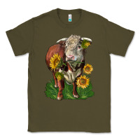 Army Green hereford bull with sunflowers Classic Tee - LillyAllenDesigns