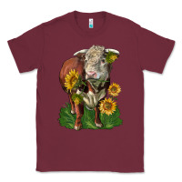 Burgundy hereford bull with sunflowers Classic Tee - LillyAllenDesigns