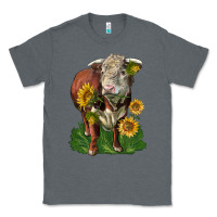 Charcoal Heather hereford bull with sunflowers Classic Tee - LillyAllenDesigns