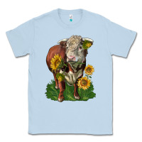 Dusty Blue hereford bull with sunflowers Classic Tee - LillyAllenDesigns