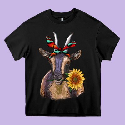 Sunflower Aztec Ribbon Goat Heavy Core Tee Designed By Ranaportraitstore