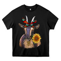 Black sunflower aztec ribbon goat Heavy Core Tee - RanaPortraitStore