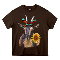 Chocolate Brown sunflower aztec ribbon goat Heavy Core Tee - RanaPortraitStore