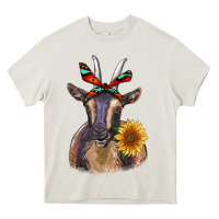 Cream sunflower aztec ribbon goat Heavy Core Tee - RanaPortraitStore