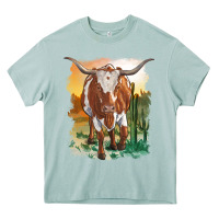 Arona longhorn cow with desert background Heavy Core Tee - RanaPortraitStore