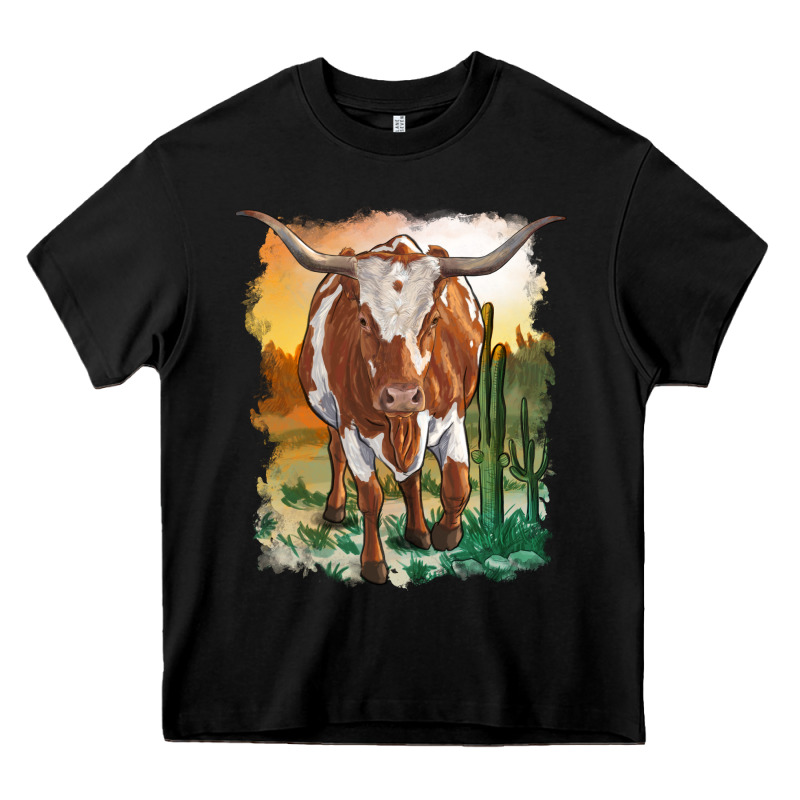 Longhorn Cow With Desert Background Heavy Core Tee by RanaPortraitStore | Teevron