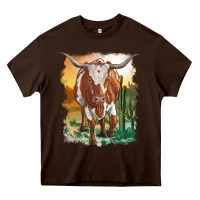 Chocolate Brown longhorn cow with desert background Heavy Core Tee - RanaPortraitStore