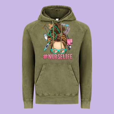 Messy Bun Nurse Life Vintage Hoodie Designed By Ranaportraitstore