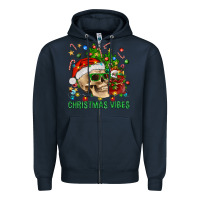 Navy Christmas Vibes Zipper Hoodie - BundleAndBundleShop