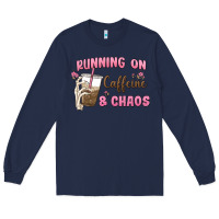 Navy running on caffeine & chaos Long Sleeve Tee - MaliasSmallBusiness