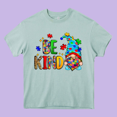 Be Kind Autism Gnome Heavy Core Tee Designed By Zillion Design Studio