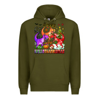 Army Green happy hallothanksmas dinosaur Premium Hoodie - texasbilliewilder