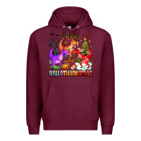 Burgundy happy hallothanksmas dinosaur Premium Hoodie - texasbilliewilder