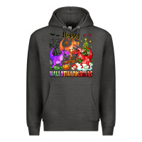 Charcoal Heather happy hallothanksmas dinosaur Premium Hoodie - texasbilliewilder
