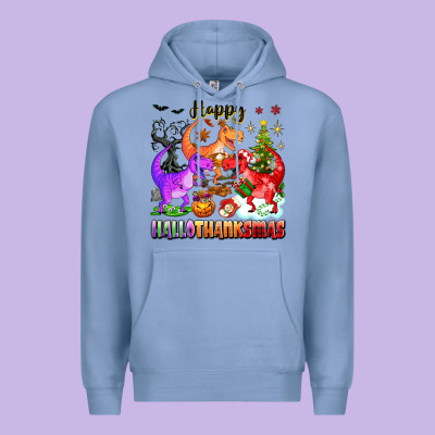 Happy Hallothanksmas Dinosaur Premium Hoodie Designed By Texasbilliewilder