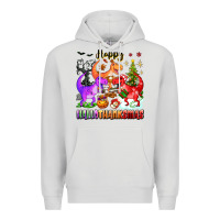 Dove Grey happy hallothanksmas dinosaur Premium Hoodie - texasbilliewilder
