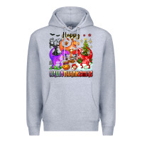 Heather Grey happy hallothanksmas dinosaur Premium Hoodie - texasbilliewilder
